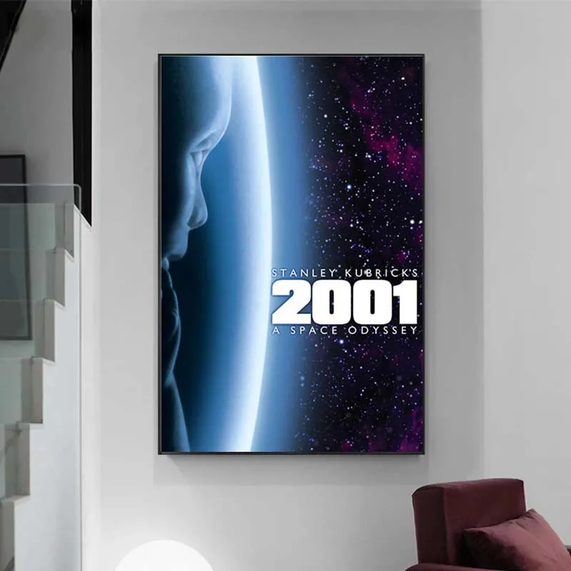 โปสเตอร์ผ้าใบพิมพ์ลายศิลปะ2001 "A Space Odyssey" ภาพยนตร์ผจญภัย Sci-Fi สำหรับภาพติดผนังบ้านตกแต่งห้องนั่งเล่น