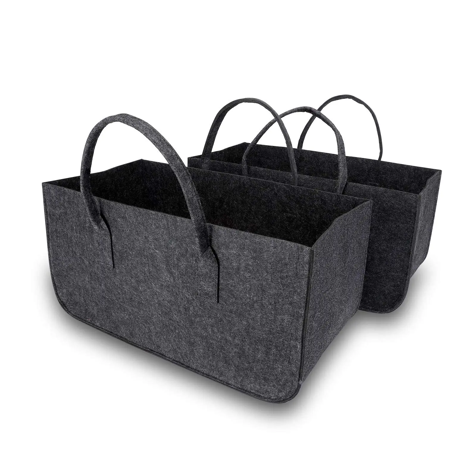 Foldable Large Firewood Basket Felt Bag Shopper for Wood Newspapers Firewood Felt Bag Set of 2