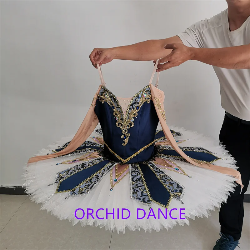 

New Coming Professional High Quality 12 Layers Custom Size Girls Adult Performance Wear Navy Blue Straight Ballet Tutu Costumes