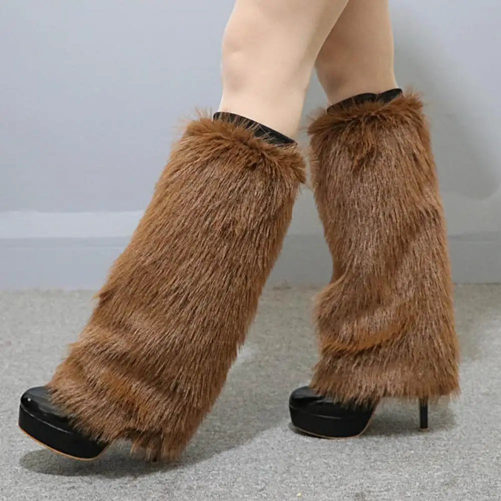 Japanese White Faux Fur Leg Warmers Winter Boot Covers Goth Leg Socks Punk Jk Knee length Hiphop Fashion Warm Stockings