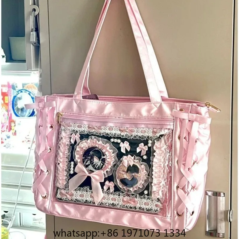 New  Sweet Lolita Pink Ita Bag Women Japanese Transparent Large Capacity Tote Bag Ladies Harajuku Kawaii Handbag Aesthetic