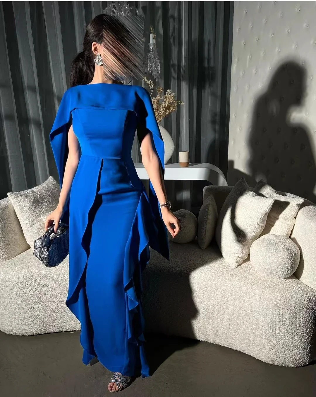 

TaoYao Blue Evening Dresses Sleeveless Floor-Length Pleated Women Elegant Simple Party Dress 2023 Saudi Arabic فساتين السهرة