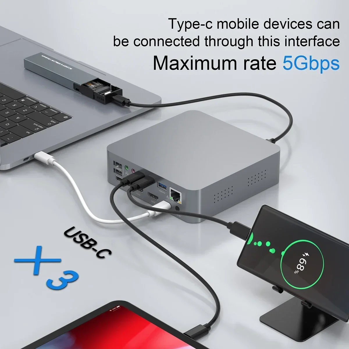 USB 3.0 Universal 60W PD USB-C Port 4K 30hz Video Dual  Dock Laptop 18-in-1 USB C Docking Station for Windows