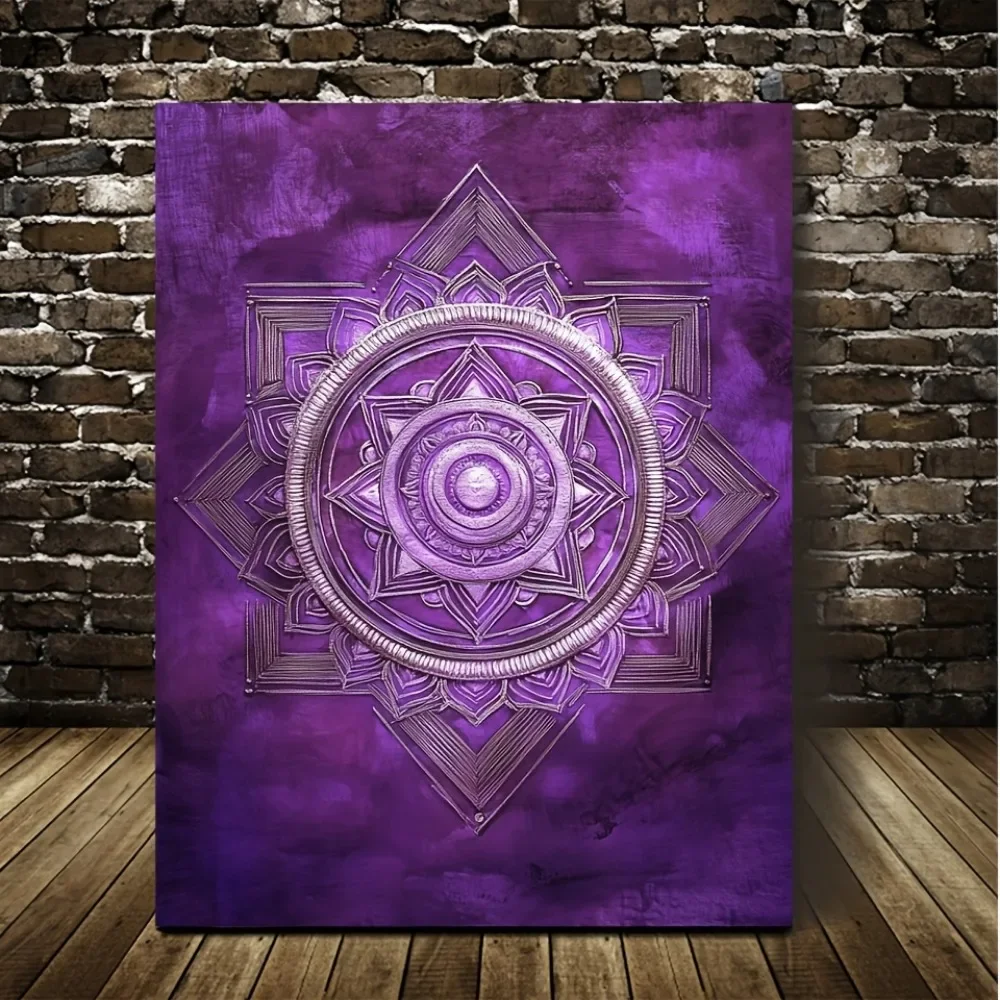 CIFBUY Modern Sri Yantra Purple Silver Sacred Geometry Aluminum Wall Art Waterproof Durable Alloy Decor for Home Office Cafe Liv