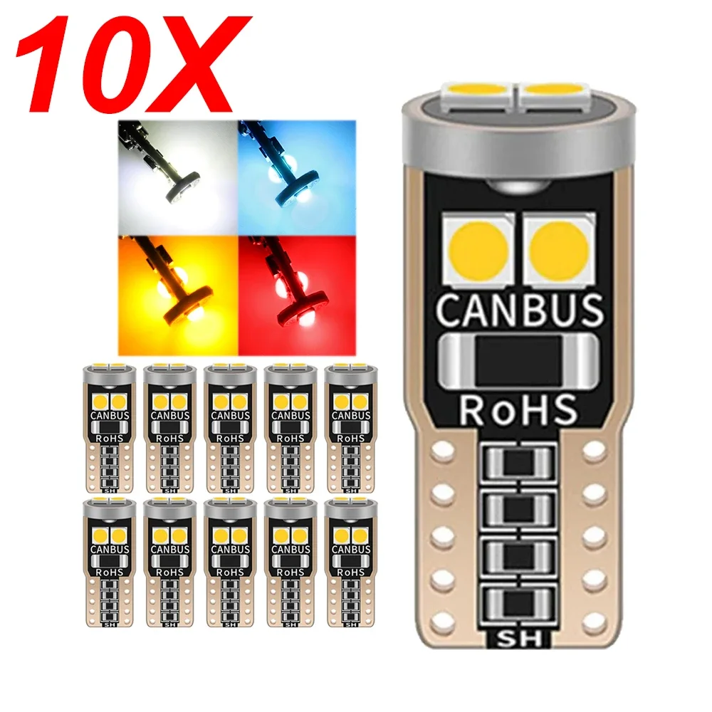 

10PCS T10 W5W 3030 6smd Super Bright LED Car Parking Lights WY5W Auto Wedge Turn Side Bulbs Canbus No Error White Red Yellow