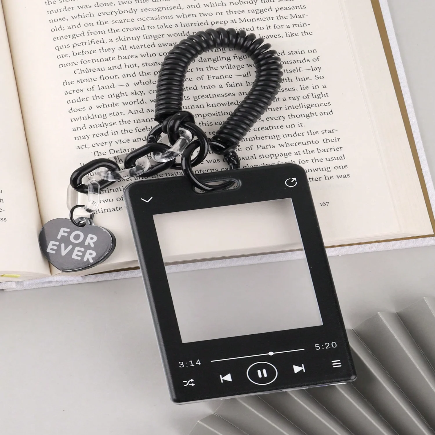 1pc Acrylic Id Card Holder With Thickened Music Player Interface Shaped Card Sleeve And 1pc Hanging Buckle Glitter badge reel