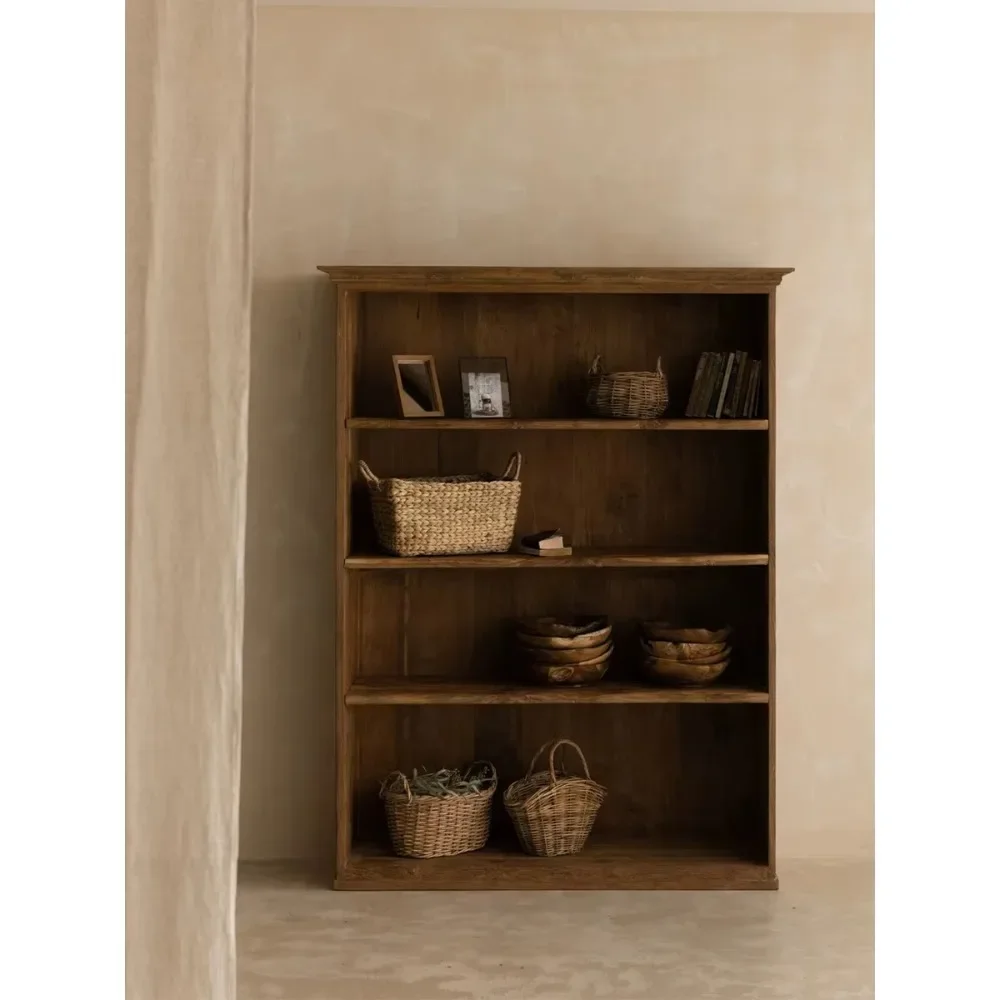 Solid wood bookshelf home study floor rack retro simple screen partition cabinet