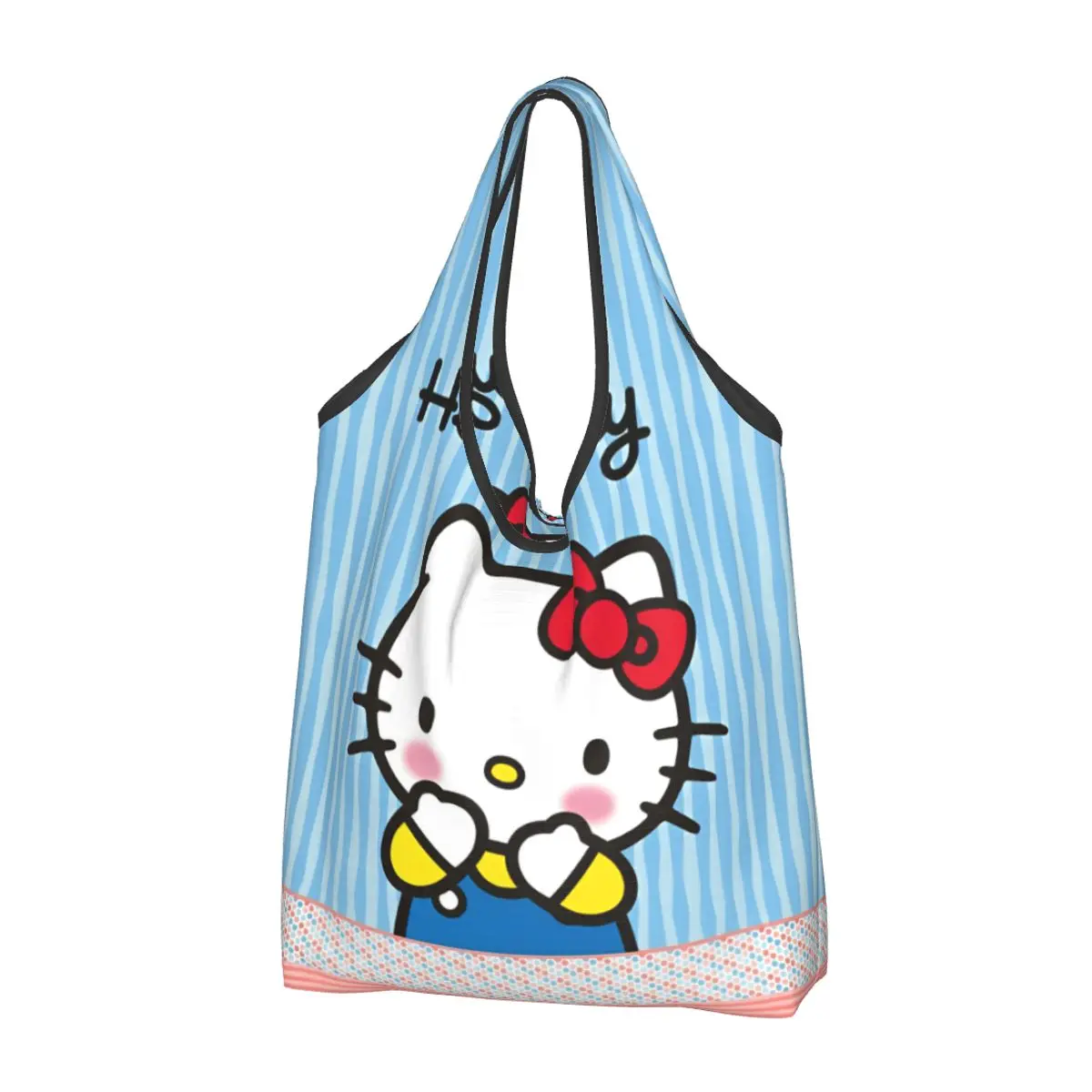 Cartoon Cute Hello Kitty Grocery Bags Durable Large Recycle Foldable Heavy Duty HelloKitty Shopping Tote Bag Washable With Pouch