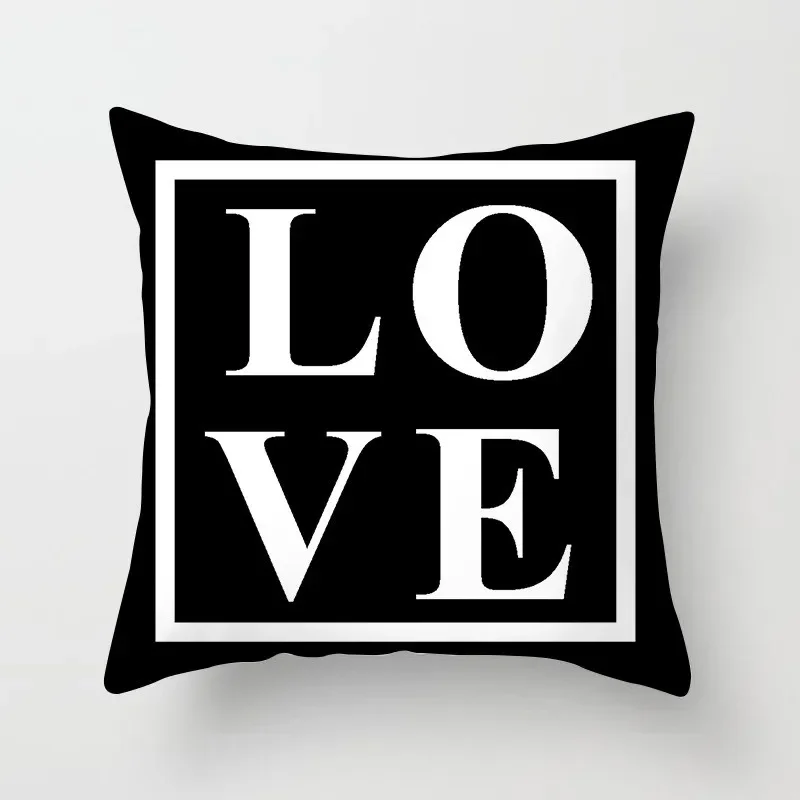Gray White Black Letter Home Decoration Pillowcase Square Party Sofa Office Cushion Cover