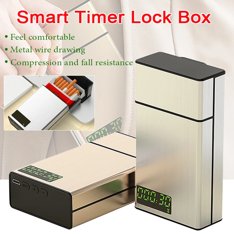 Intelligent Cigarette Case Timing Lock with LED Display Quit Smoking Control Device Aluminum Alloy Self-Discipline Lock Box