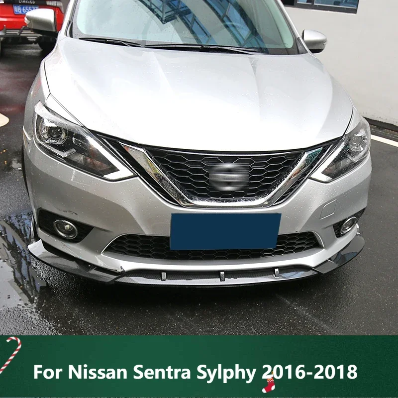 

New! Front Bumper Spoiler Protector Plate Lip Body Kit For Nissan Sentra Sylphy 2016-2018 Carbon Surface Decorative Strip Chin S