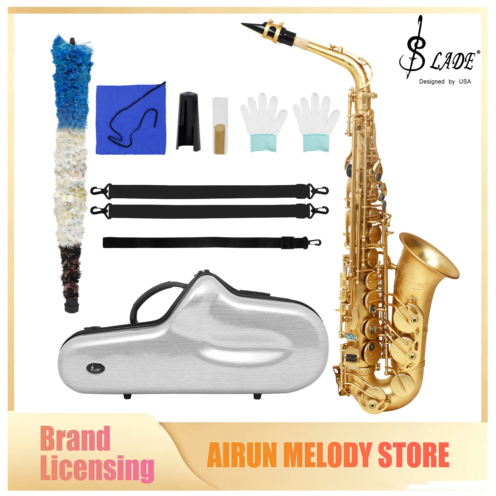 SLADE Eb Alto Saxophone Brass Tube with Matte Golden Finish Complete Kit with Case Accessories for Saxophone  Performance