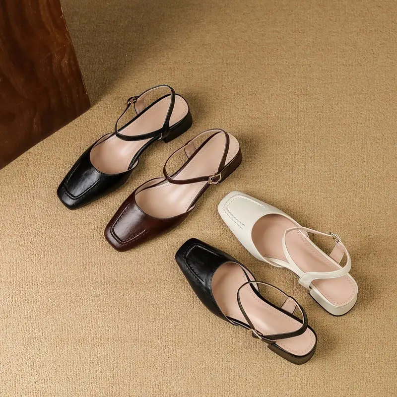 REAVE CAT 2025 Female Sandals Square Toe Thick Heels 3.5cm Buckle Strap Vintage Daily Summer Shoes Plus Size 41 42 43 31 32 33 - view 2