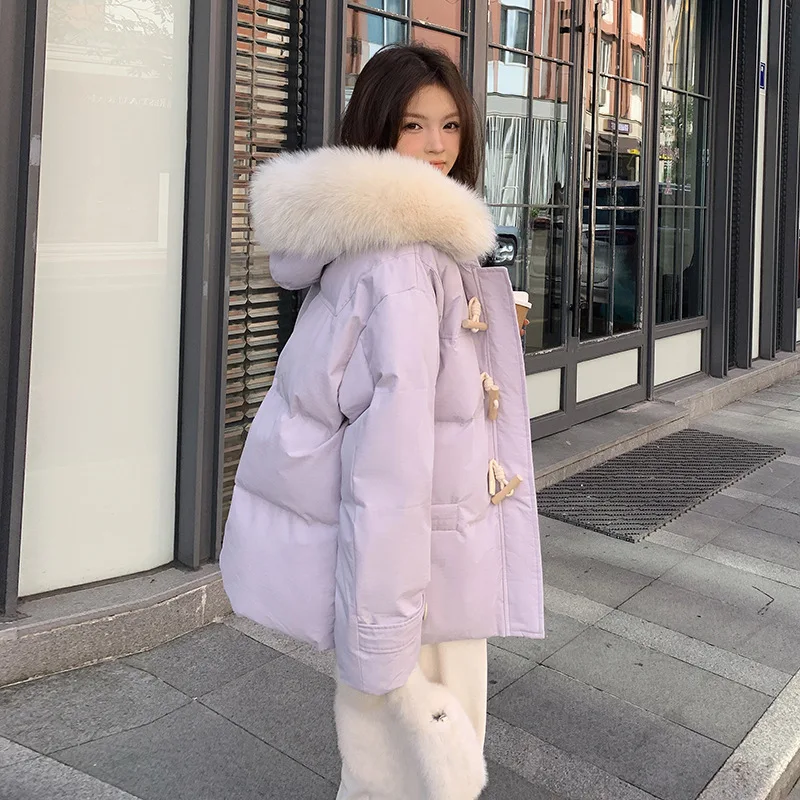 

Женская зимняя утепленная куртка свободного кроя из хлопка с меховым воротником в корейском стиле, новинка 2024 года, для повседневной носки