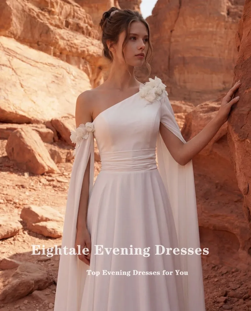 Eightale Beach Wedding Dress One Shoulder Customized Ivory 3d Flowers Muslim Bridal Gown Bride Party Dress Vestido De Novia