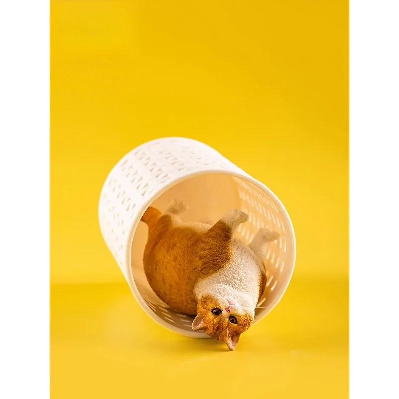 

1/6 Scale Fat Cat Model Simulation Resin Tabby Cat Ginger Kitten Animal Model for 12-inch Action Figures Desktop Decoration