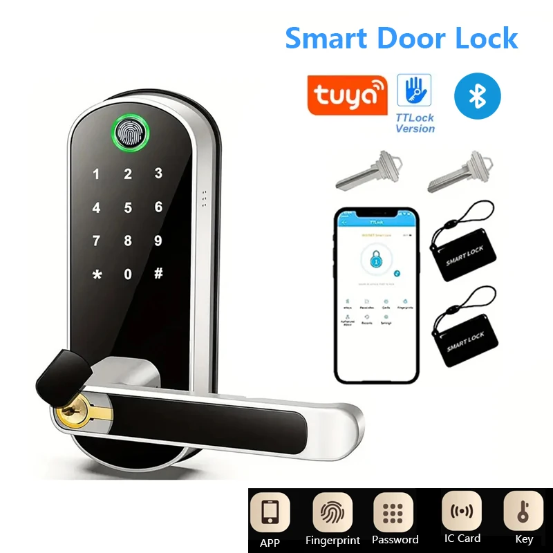 Tuya o TTLock Smart Door Lock APP per impronte digitali Password Sblocco chiave scheda IC Sblocco touchscreen IP67 con schede IC per la sicurezza