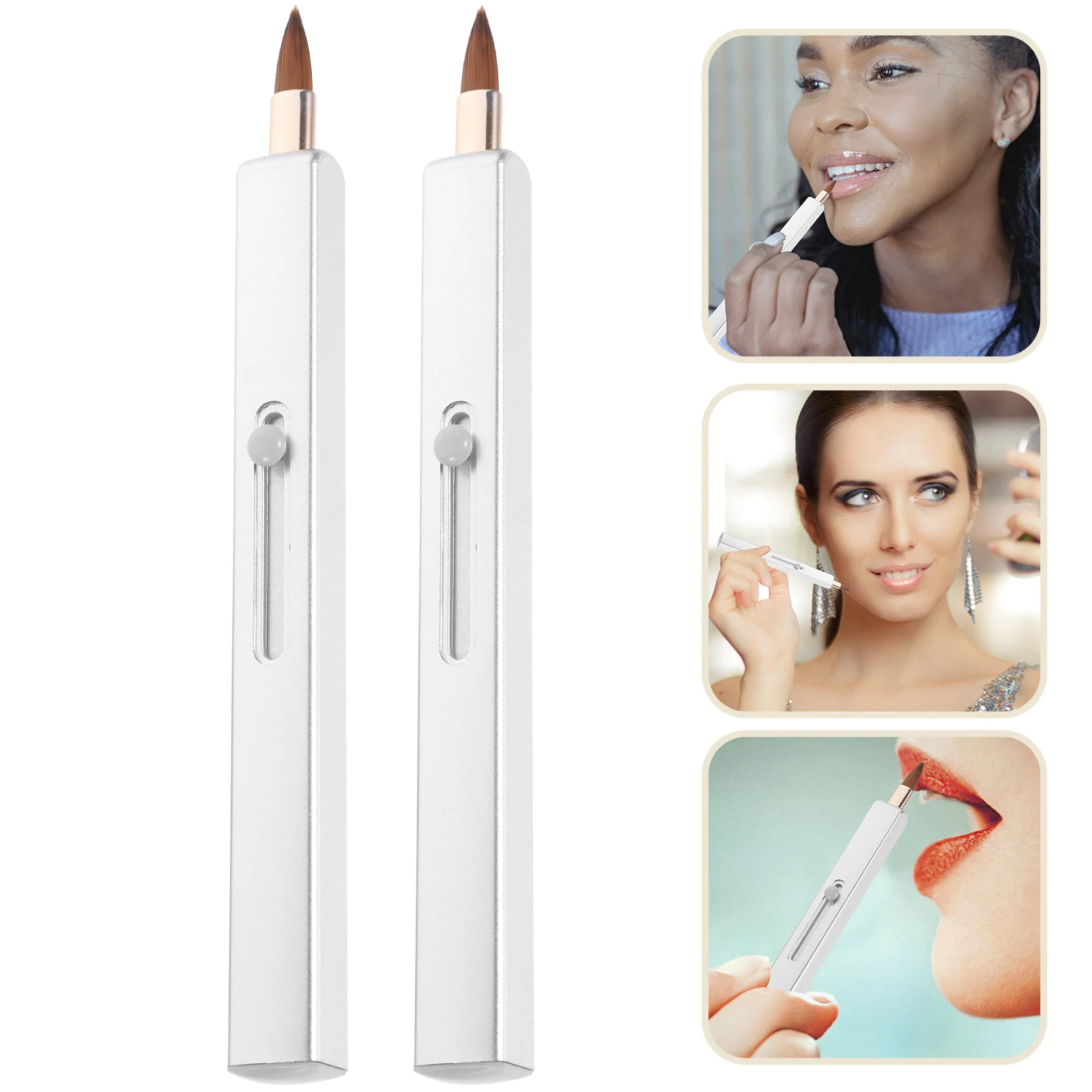 2 Pcs Single Head Gray Lip Applicator Balm Brush for Women Makeup Lipstick Retractable Wands Plastic Travel Miss Gloss