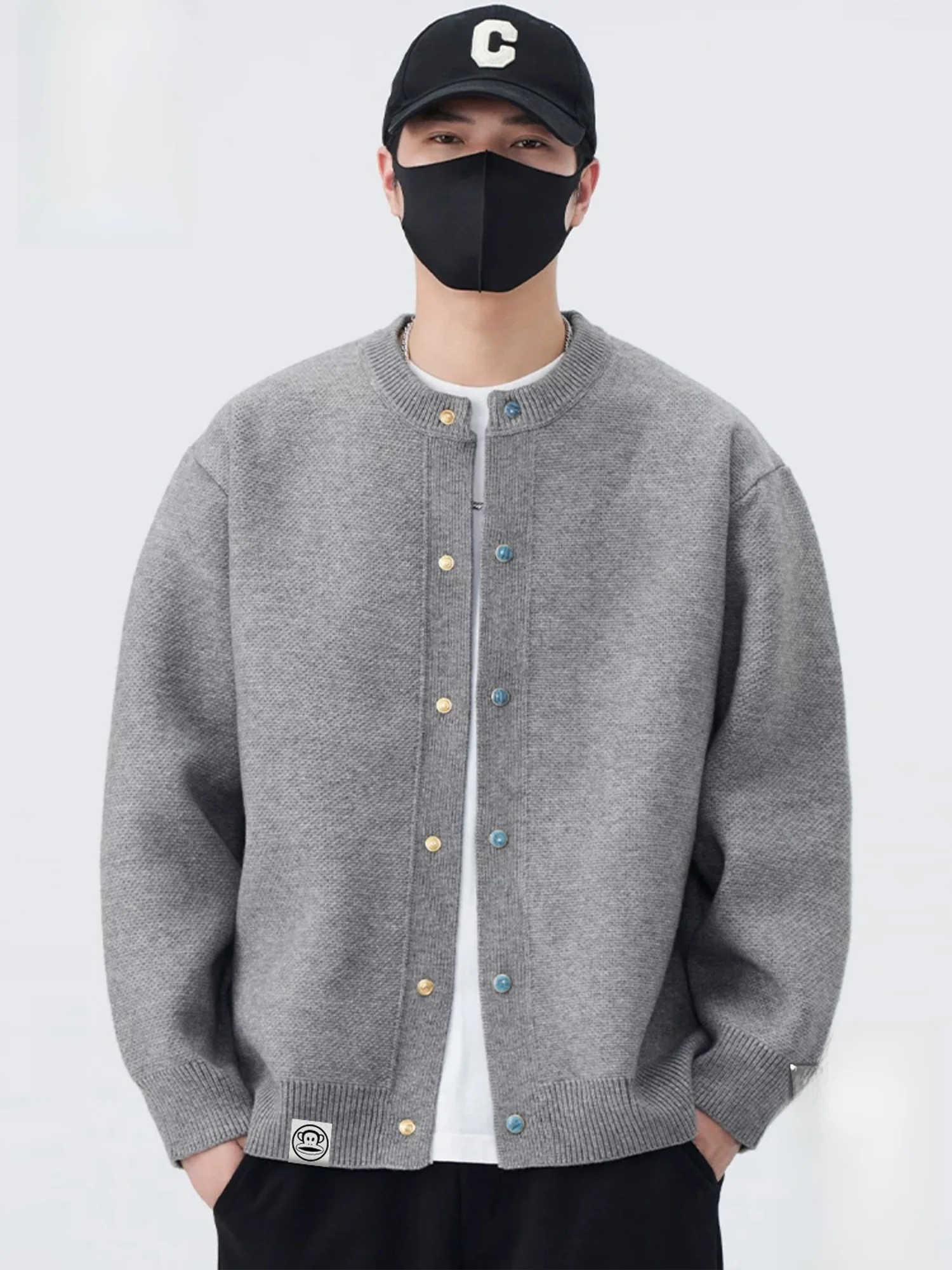 

PaulFrank Men's Casual Knitted Sweater Loose Fit round Ne Open Cardigan Coat Warmth Polyester Blend Winter Faion