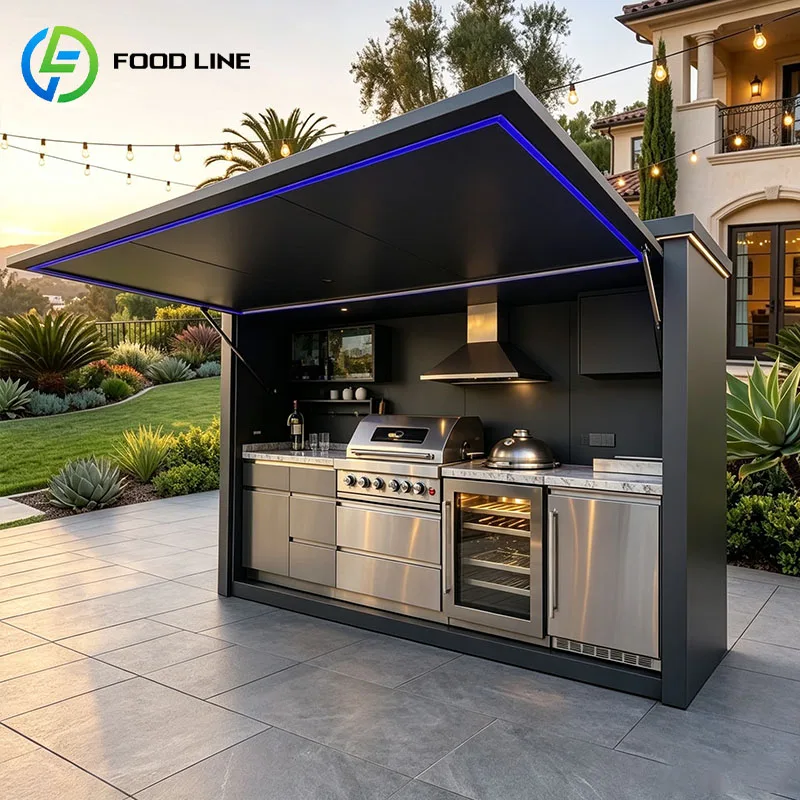 Prefab Outdoor Kitchen Grill Island BBQ Grill Pizza Oven Sink Storage Cabinet Patio Cooking Station Customized