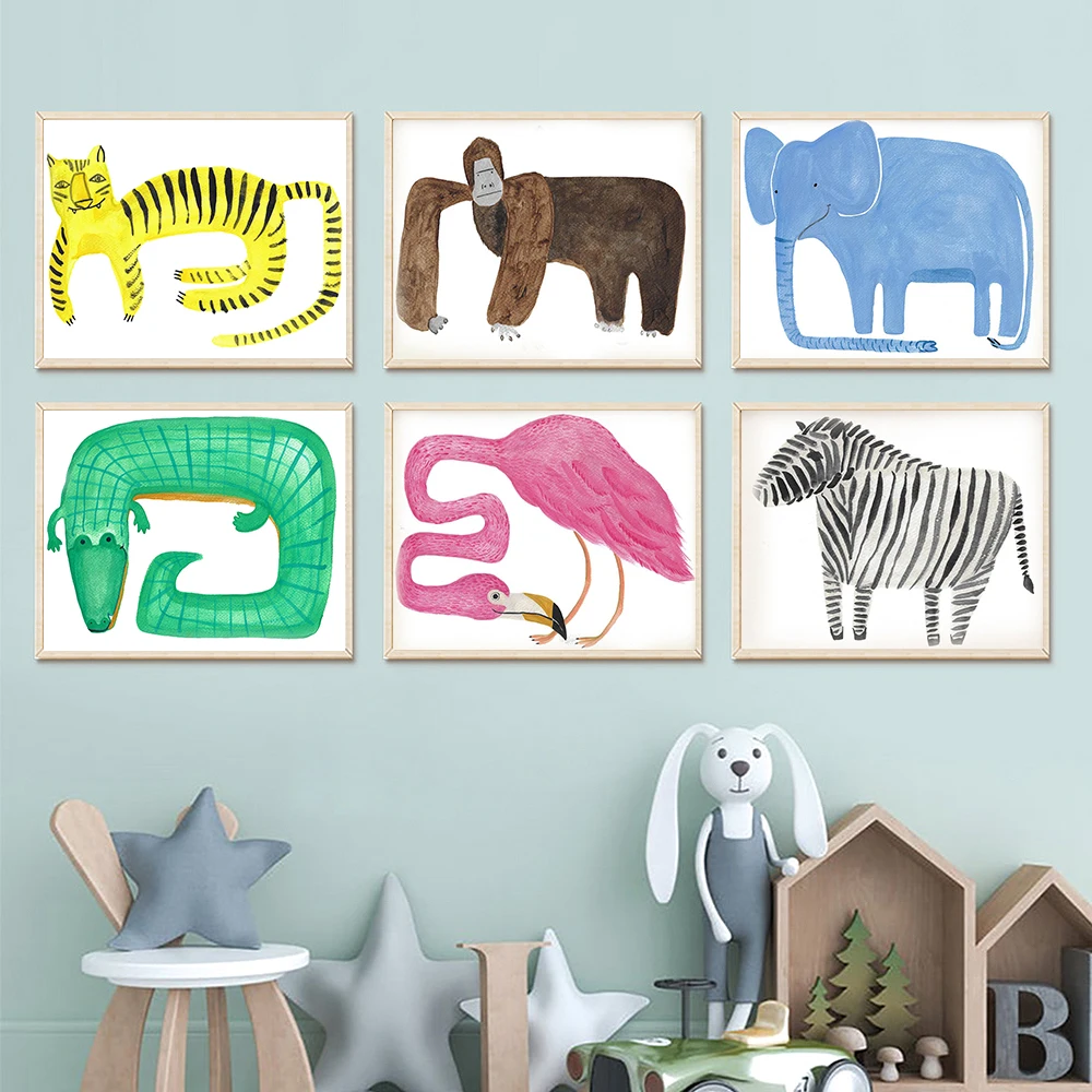 

Jungle Animals Gallery Wall Safari Wall Art Illustrations Funky Animal Posters Quirky Fun Colorful Kids Prints Home Decoration