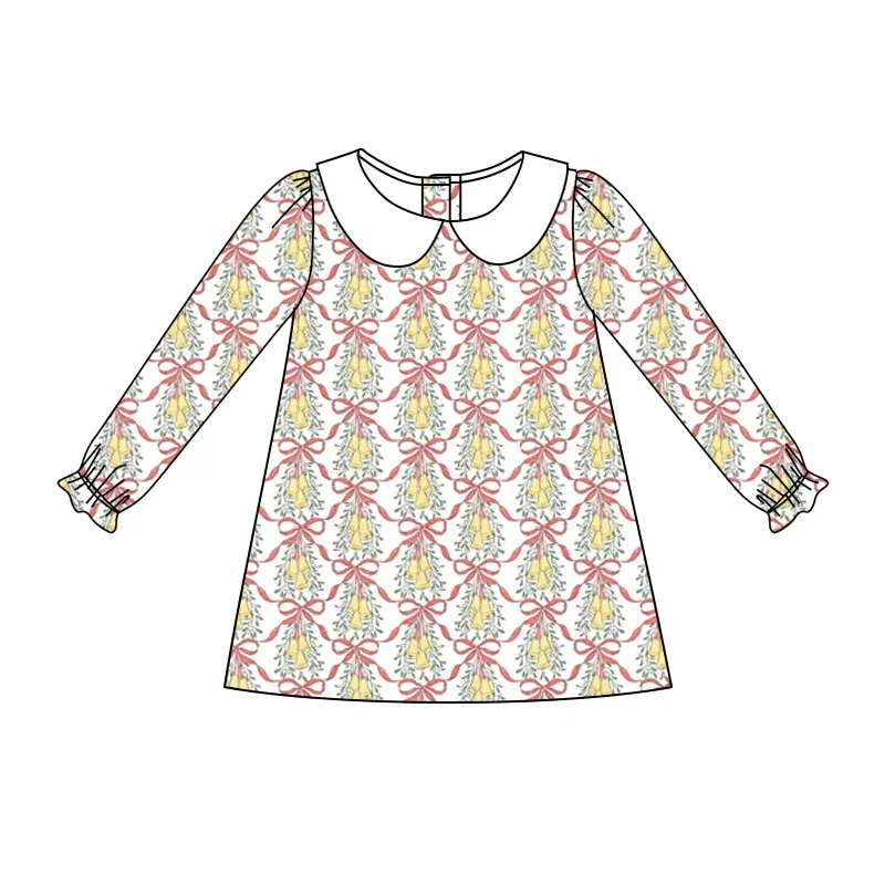 

Christmas Baby Girls Dress Long Sleeve Lapel Christmas Tree Santa Claus Print Girls Knee-Length Dress