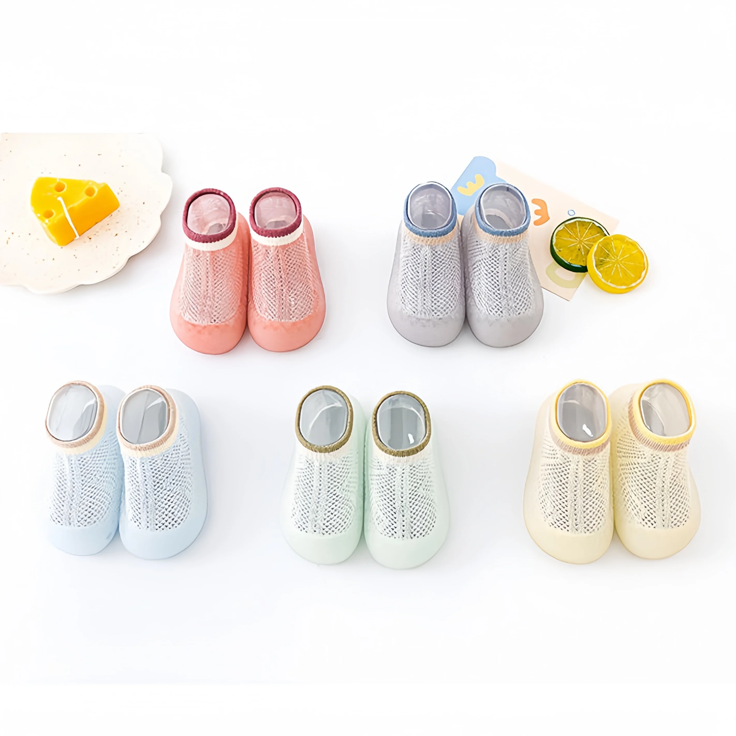 Spring Summer Combed Cotton Mesh Baby Floor Socks Anti Slip Soft Sole Toddler First Walking Shoes Breathable Indoor Sock
