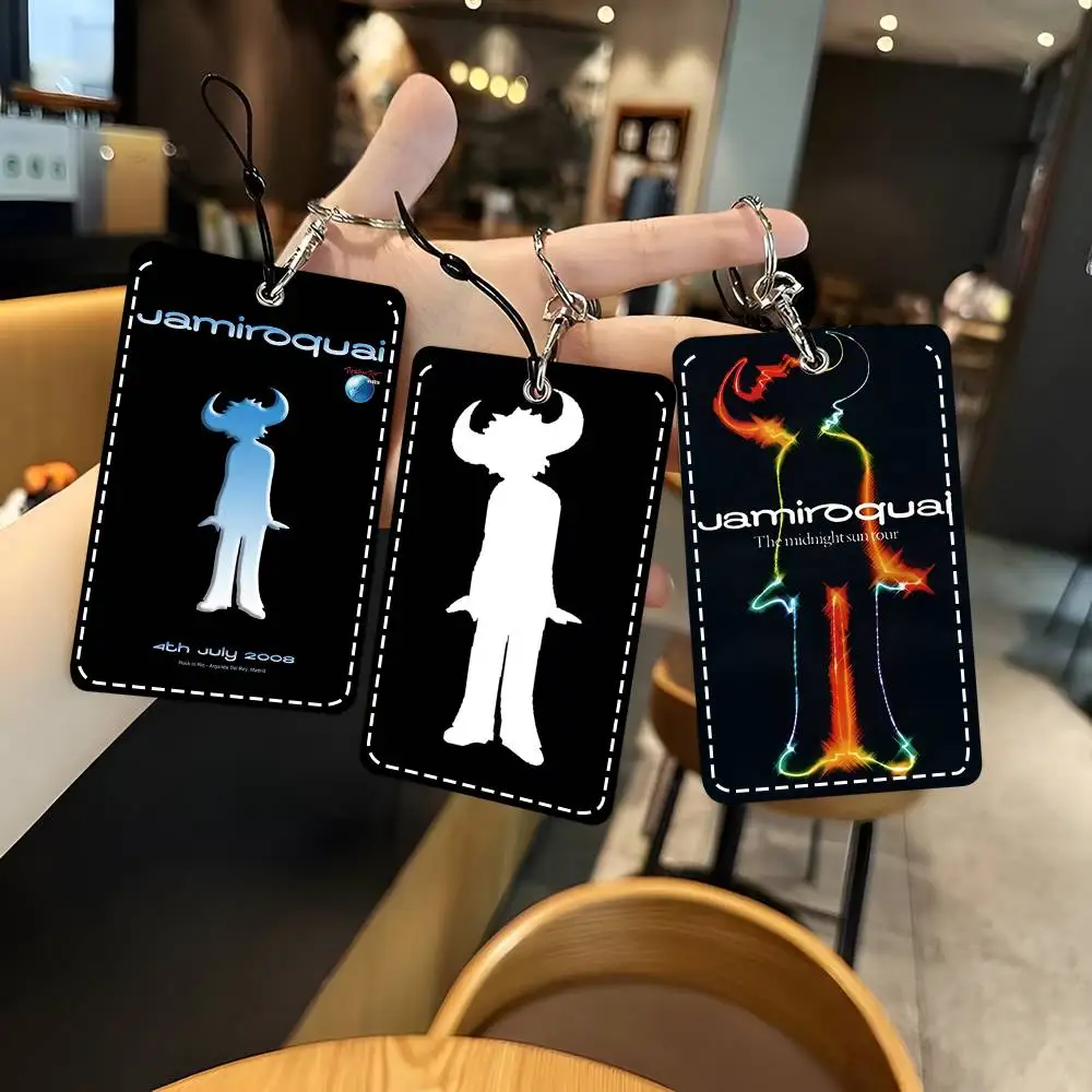 

1pc Rock Band J-JamiroquaiS Card Case Keychain Access Card Bag Key Tag Ring Leather Card Holder Key Ring Access