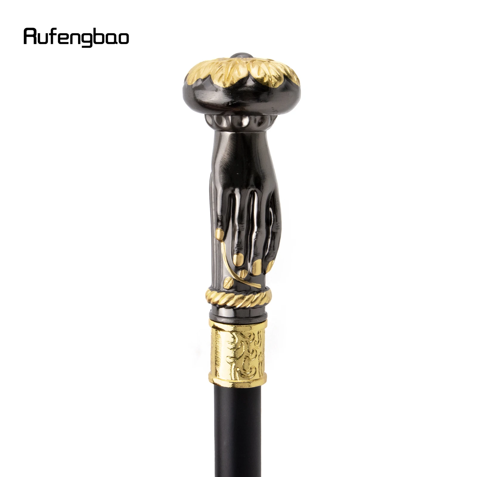 Golden Black Hand Hold Flower Handle Walking Stick with Hidden Plate Self Defense Fashion Cane Plate Cosplay Crosier Stick 93cm