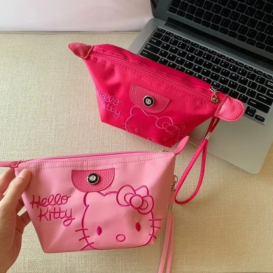 

Sanrio Kitty Cat Makeup Bag 28x11cm Anime Y2k Girls Storage Bag Cartoon Kawaii Large Capacity Waterproof Pu Handbag Gift