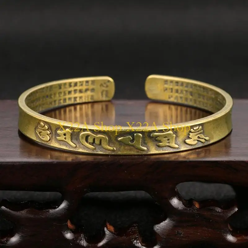 Unique Traditional Tibetan Mantra Bangle Oxidized Brass Chain Bracelet With Resizable Fit And Cultural Symbolism