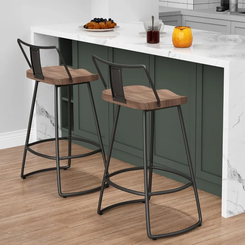 24 Swivel Bar Stools with Backs Set of 2 Metal Counter Height Bar Chairs with Wooden Seat Industrial Barstools Matte B
