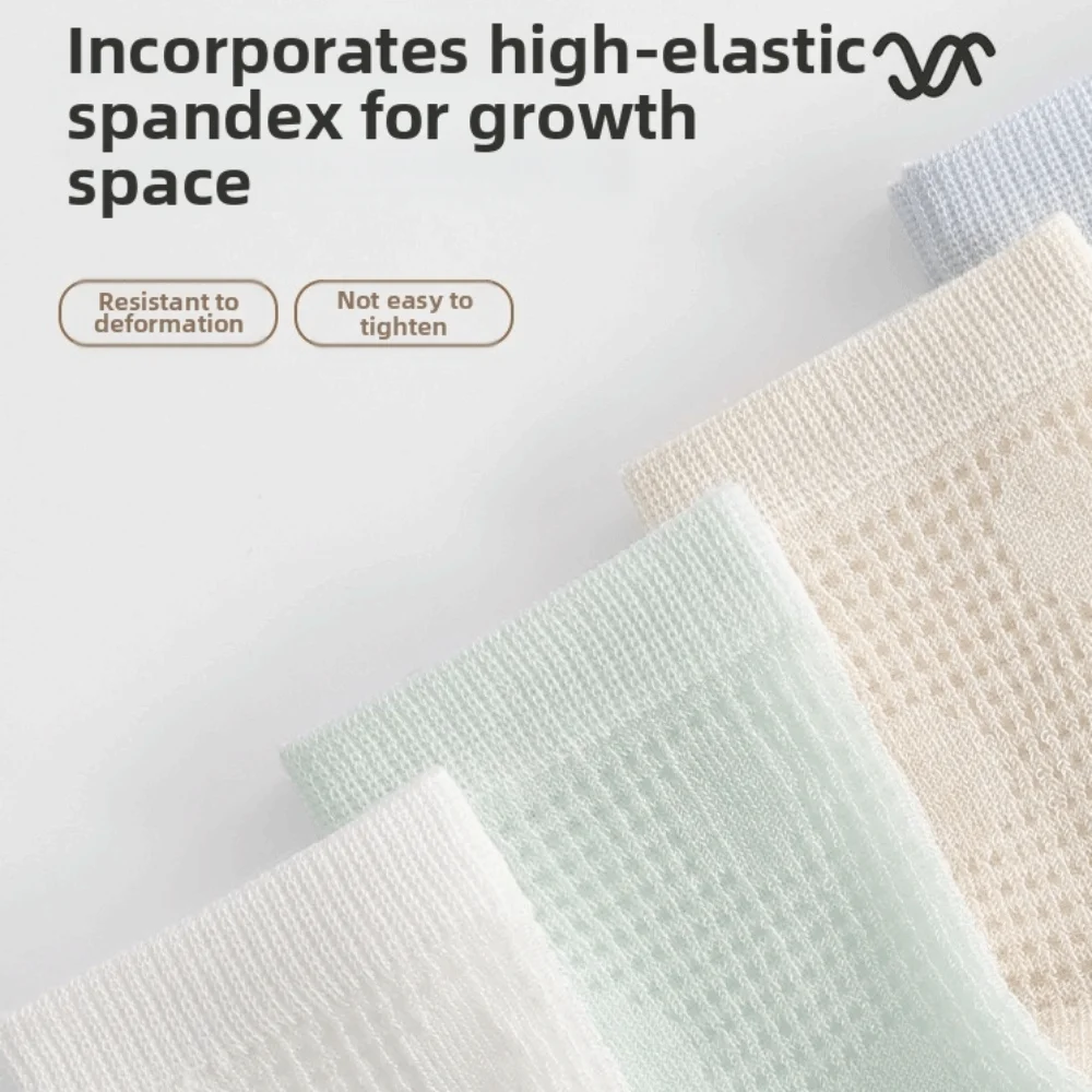 4 Pairs Combed Cotton Newborn Socks Breathable Multi-pattern Baby Mesh Socks Thin Boneless Construction Mid-calf Socks