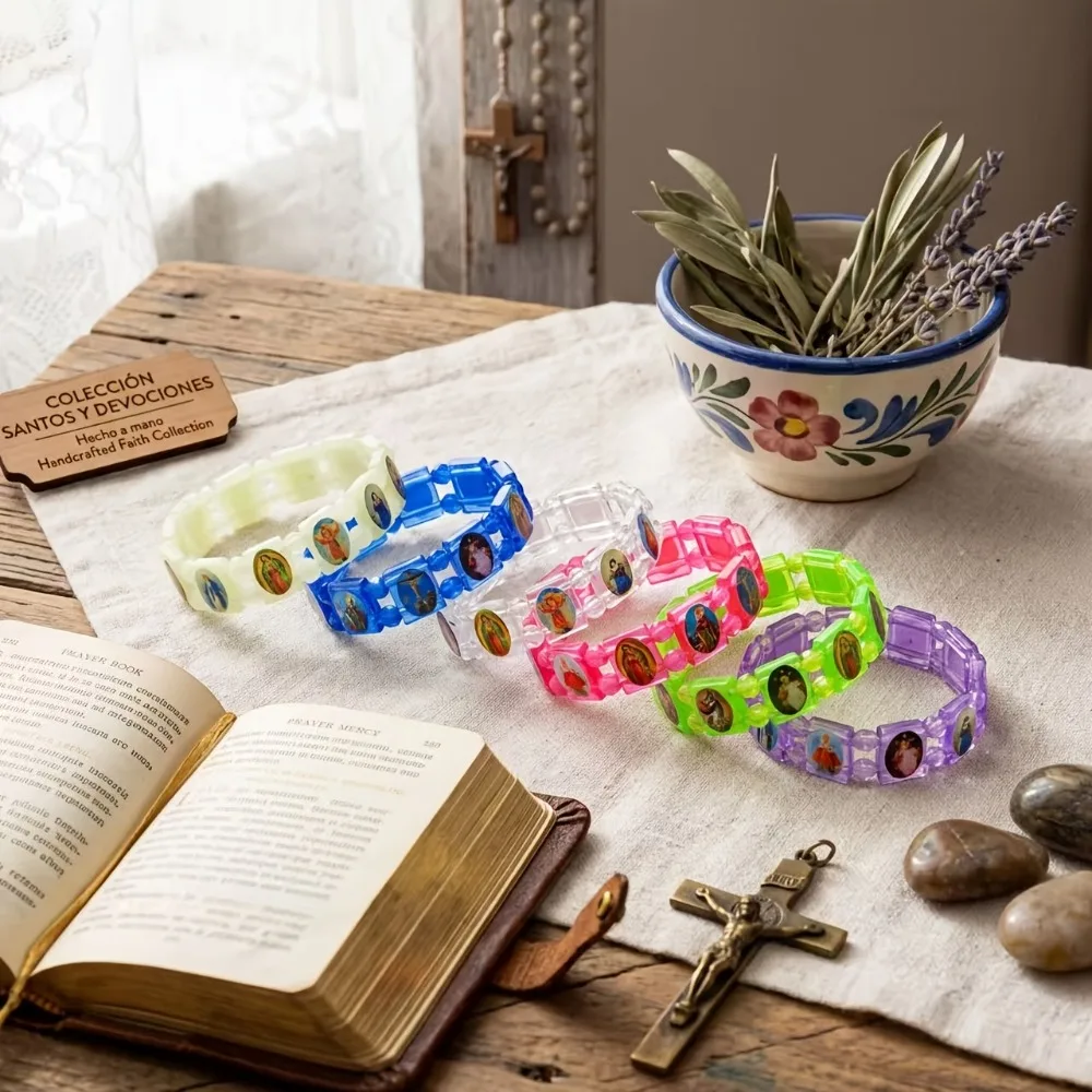 6-50 Pièces Bracelets extensibles en acrylique colorés Saint Stretch, Bracelets de prière religieux, Unisexe, Cadeau pour le Ramadan, Thanksgiving et usage quotidien