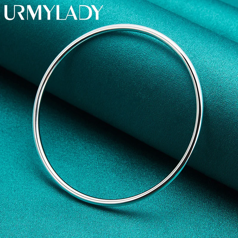 Urmylady-女性用の滑らかな円形のチャームブレスレット,925スターリングシルバー,直径3mm,7.0cm,ウェディングジュエリー,ファッションブレスレット