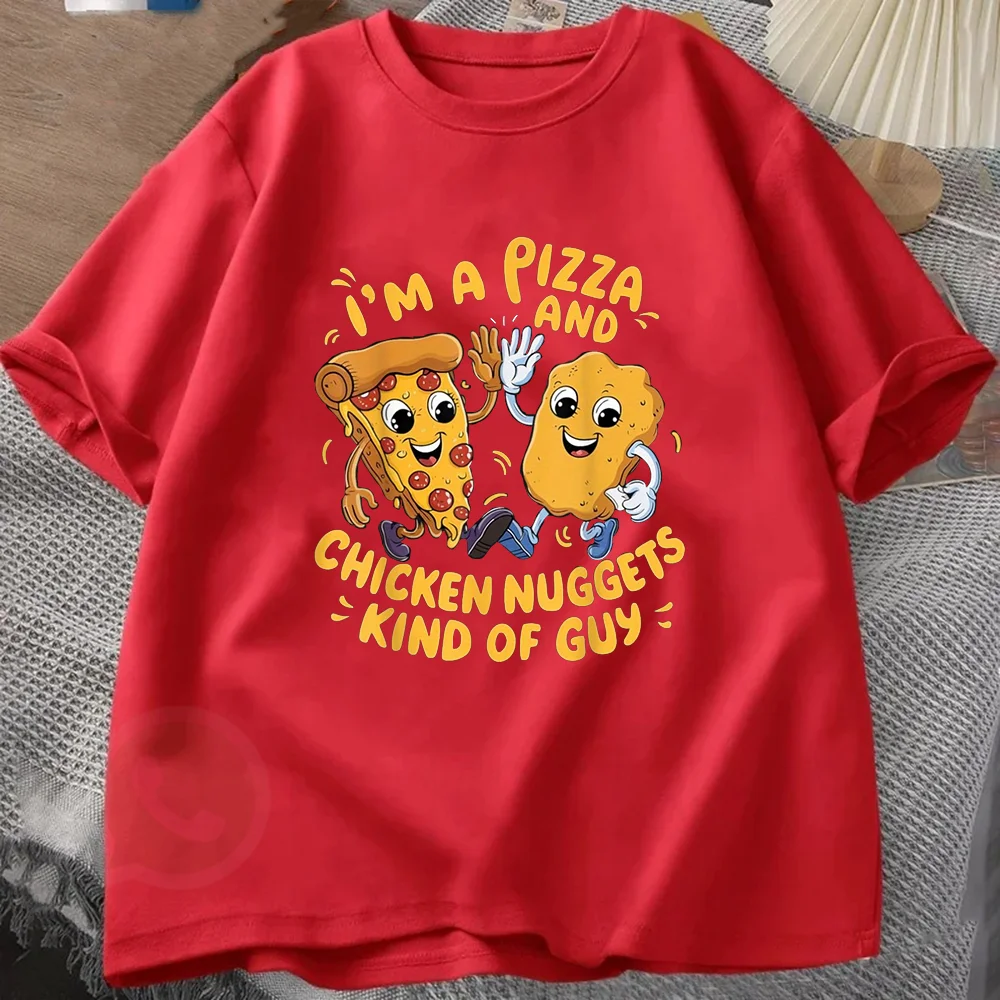 Funny Pizza Chicken Nugget Graphic print Vintage Men'S  T-Shirt Casual Tshirts O-neck short-sleeved TeeTops Streetwear Oversized