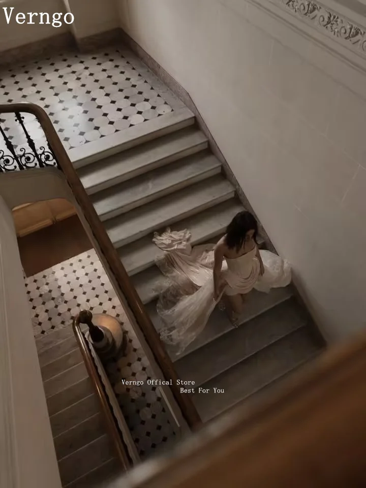 Verngo lvory Lace Luxury Mini Weddng Dress High Low Sweep Train After Party Dress Elegant Modern Bride Gown Customized