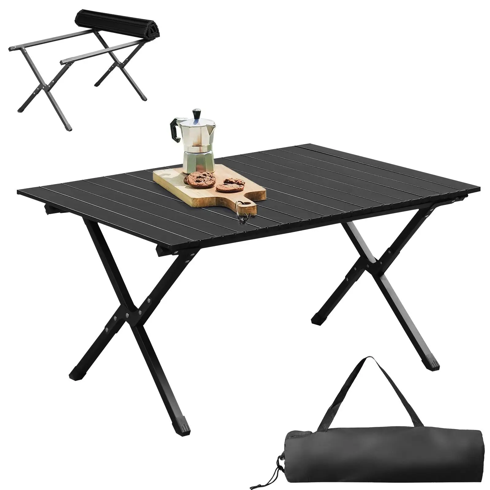 

Lightweight Folding Picnic Table - Portable 34x24in Roll-up Camping Table for Outdoor BBQ, Hiking & for travel , Black