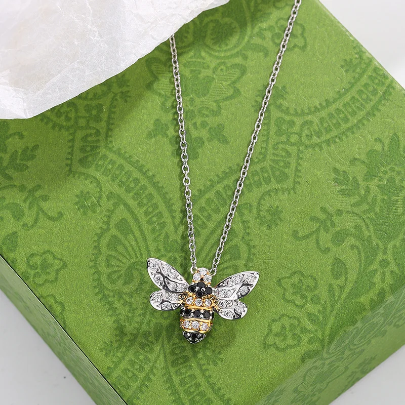 Fashionable Temperament Diamond Creative Little Bee Shaped 925 Sterling Silver Cute Personalized Necklaces XL065 view 3