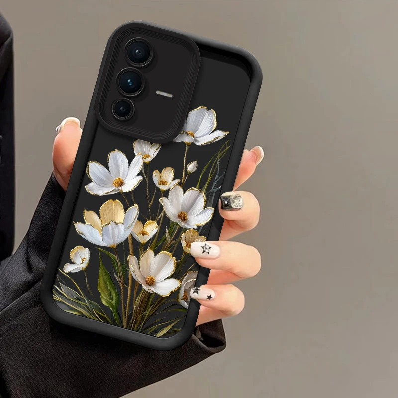 Etui na telefon z ochroną obiektywu aparatu dla Vivo X100 Pro X100S X80 Pro X70 X200 FE X90S X90, modne, z motywem kwiatowym, odporne na wstrząsy.