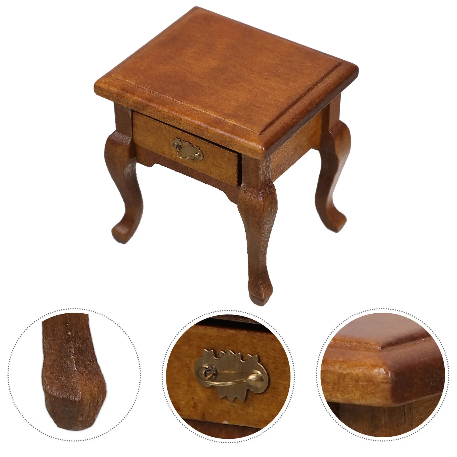 1:12 Scale Dollhouse Nightstand French Country Style Miniature Bedside Table with Functional Drawer Wooden Bedroom Furniture