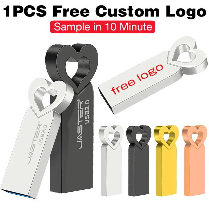 

Free Custom Logo USB 3.0 Flash Drive 128GB 64GB 32GB Metal Heart Pen Drive 16GB Silver Black USB Stick 8GB Wedding Gift Pendrive