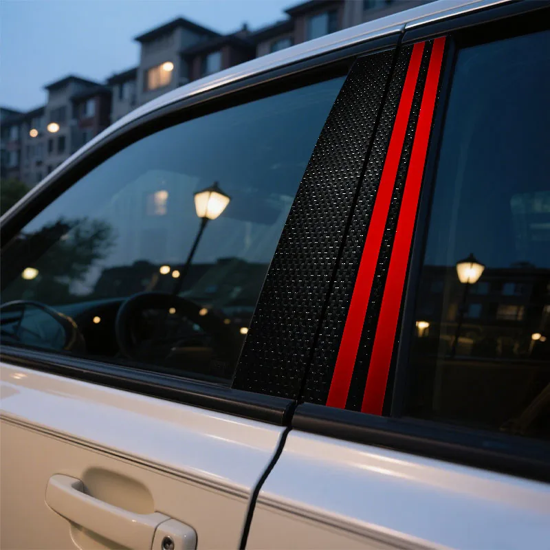 

2PCS Red Double Bar Shaped Car Sticker DIY Car Door Post Sticker Cover Scratch Car Sticker Car B-pillar Vinyl Sticker