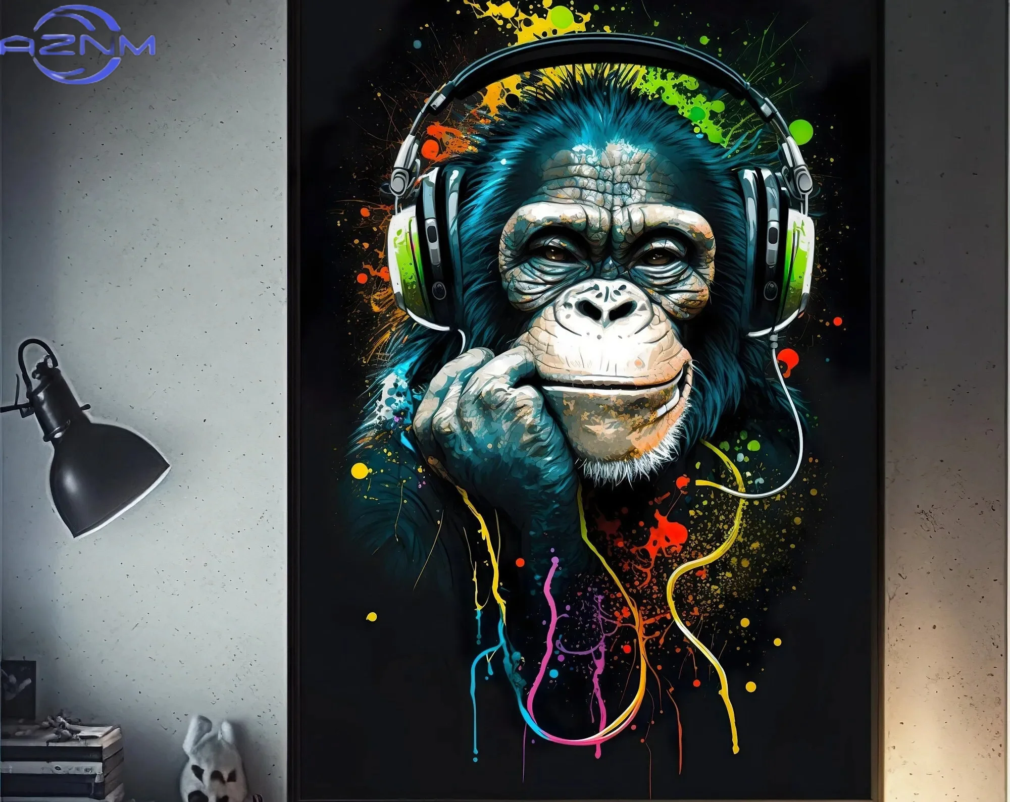 AZNM 80s Retro Funny Monkey Player Gamepad Picture For Gaming Room Living Canvas Painting Print Wall Art Home Decor Aesthetics P
