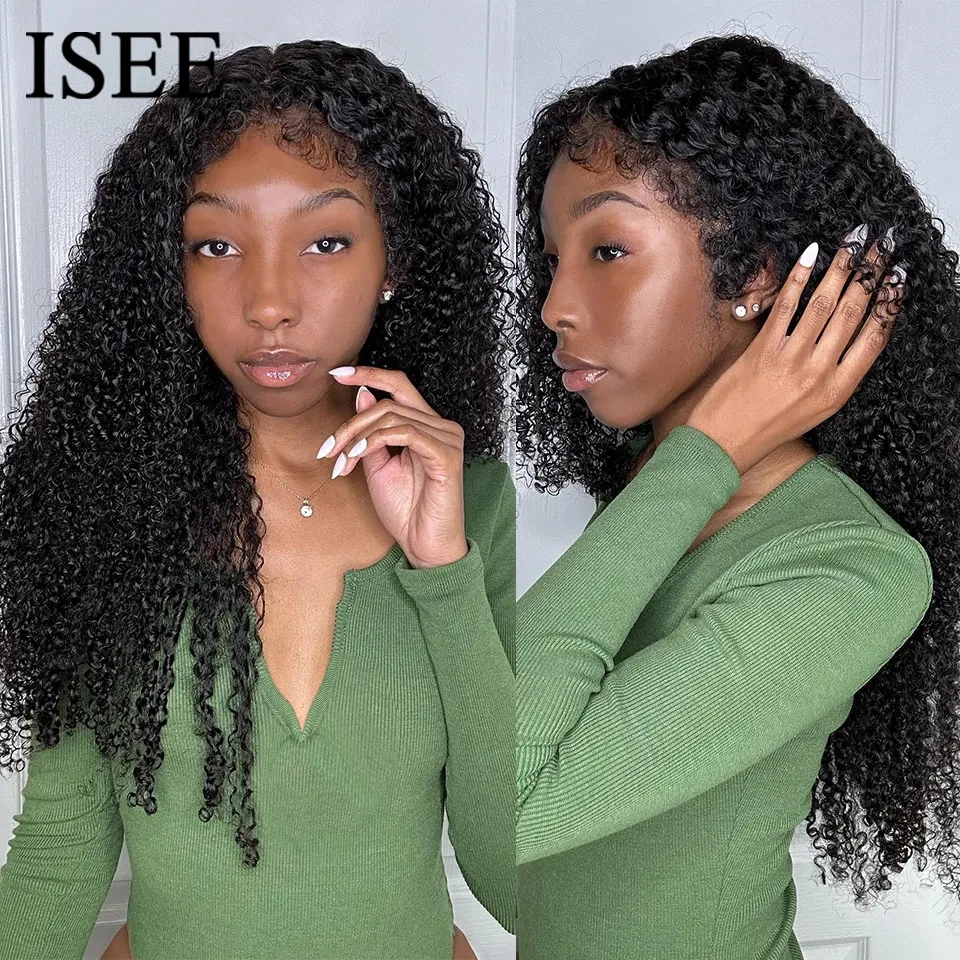 ISEE HAIR Brazilian Hair Wigs Kinky Curly 4C Hairline Edge Wig Type 13x4 Lace Frontal Wig Deep Culry For Women 4x4 Lace Wig