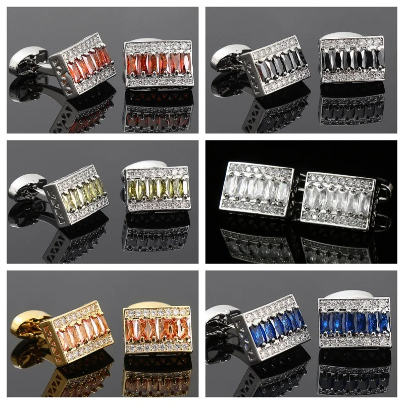

Men's French Cufflinks Rectangular Crystal Buttons Luxury High-end Men Women's Business Suits Wedding Shirts Zircon Cuff Links