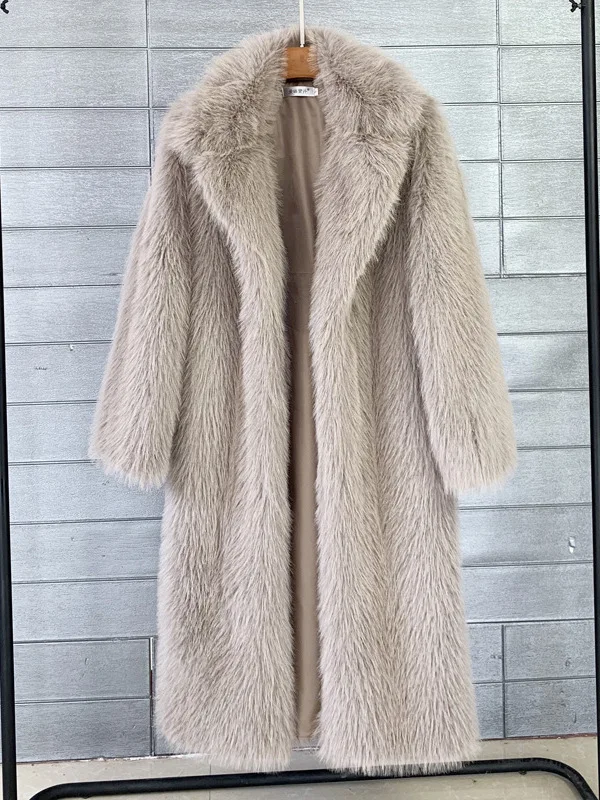 Long Women's Faux Fur Coat Jacket Autumn Winter Outerwear Tock Style Artificial Hair Collar Suit Collar Coat Loose Fit Commut...