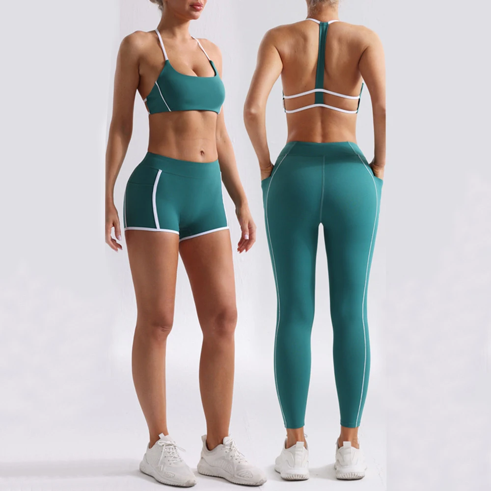 2PCS Yoga Set Nude Workout Women Tracksuit Gym Push Up Fitness Running Workout Pant Sport Bra Pocket Leggings Active Wear XP215 image 4