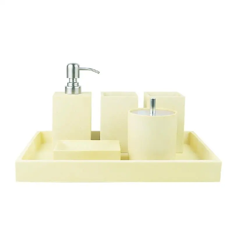 

Solid Color Resin Four-piece Suit Home Bathroom Accessories Set Gargle Cup Liquid Soap Dispenser Dish Toothbrush Holder