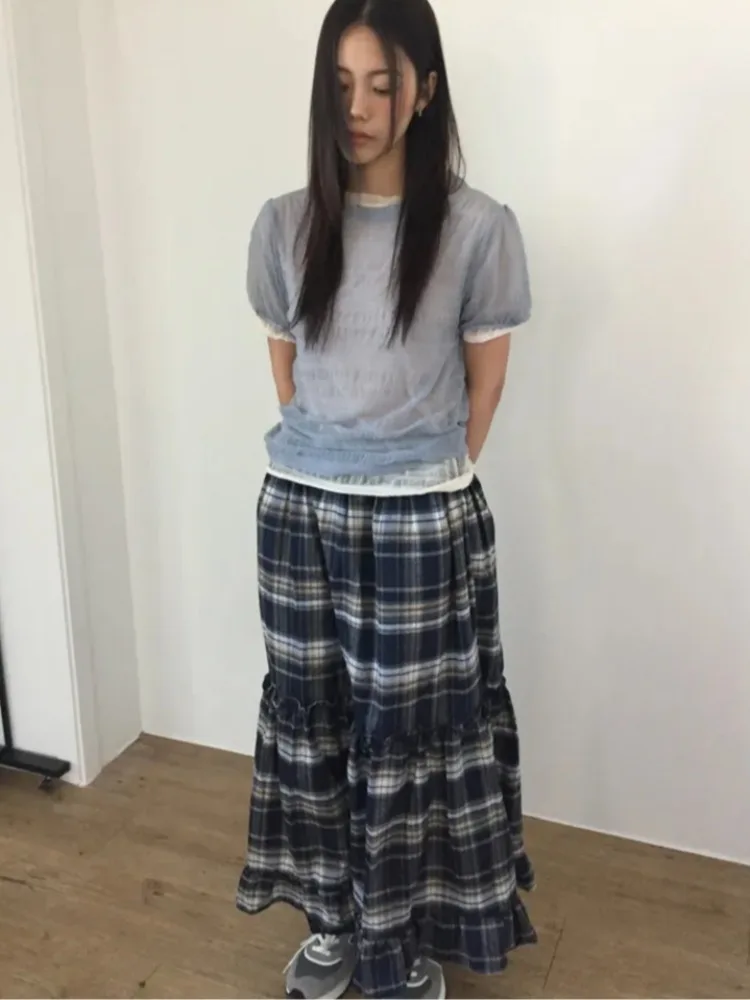 

Sweet Girl Fce Autumn Winter Loose f Skirt Women's College Sle Retro Lace Splicing Color Blo Skirt Polyester C...